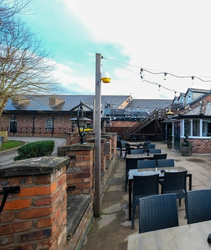 venue exterior with beer garden