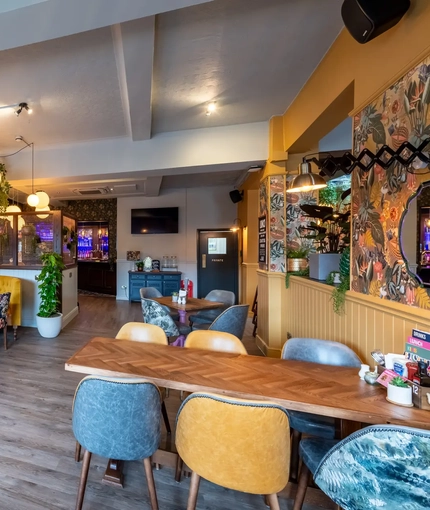 Restaurant seating area in a pub