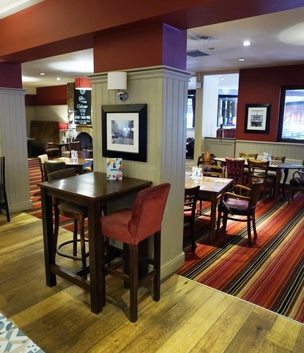 Interior dining area of a pub.
