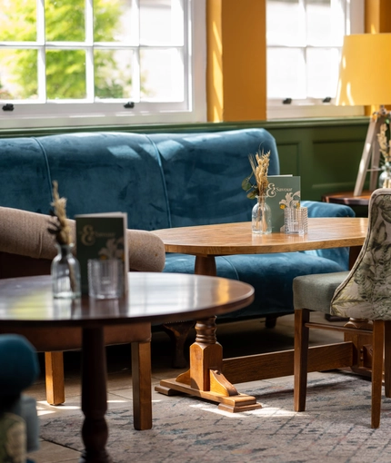 The restaurant area of the Riverside Inn.