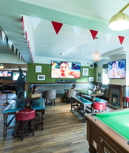 interior seating area with pool table