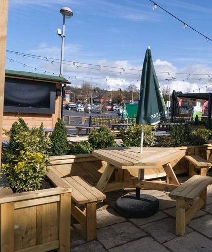 The beer garden of The Singing Chocker.
