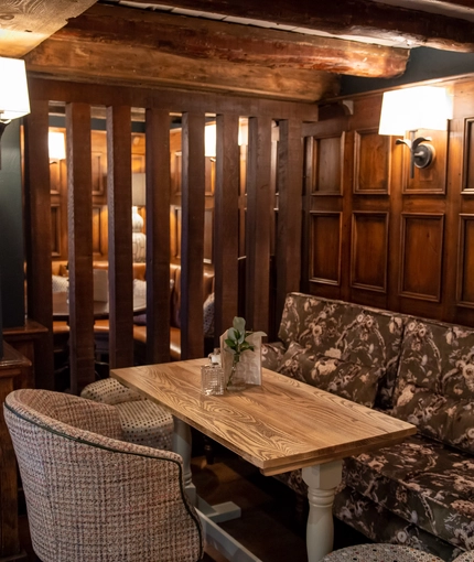 Interior seating area in a pub restaurant