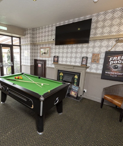 interior seating area and pool table