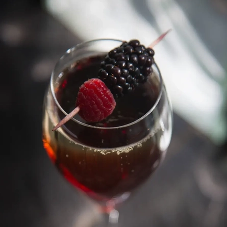 An interior shot of a drink served in the Corners Bar at the Ubiquitous Chip in Glasgow.