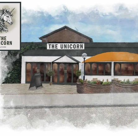 An illustrated photo pf the front of the Unicorn.