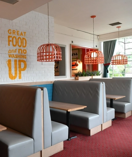 interior restaurant, seating area and bar