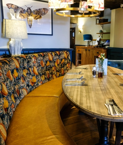 interior seating area and restaurant