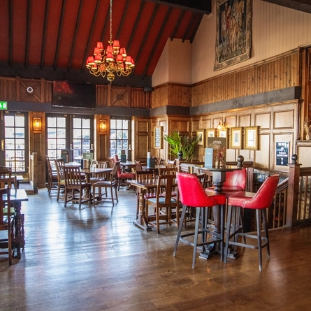 The interior seating and dining area of the Anchor, Bankside.