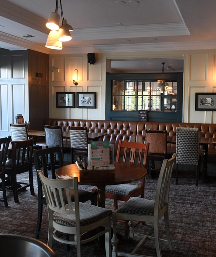 Interior dining area of a pub.