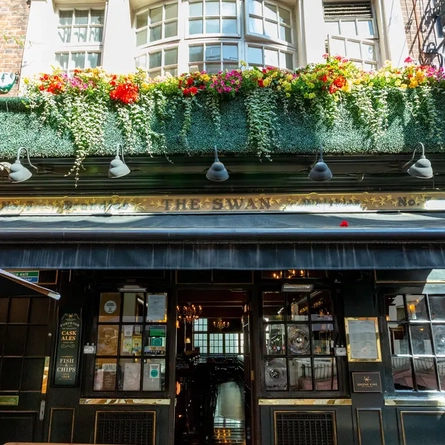 External view of a pub and beer garden