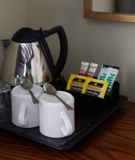 A kettle in a hotel room of The Narborough Arms,