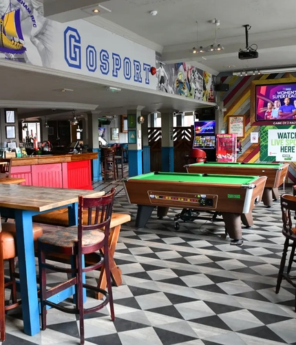 interior seating area and pool table