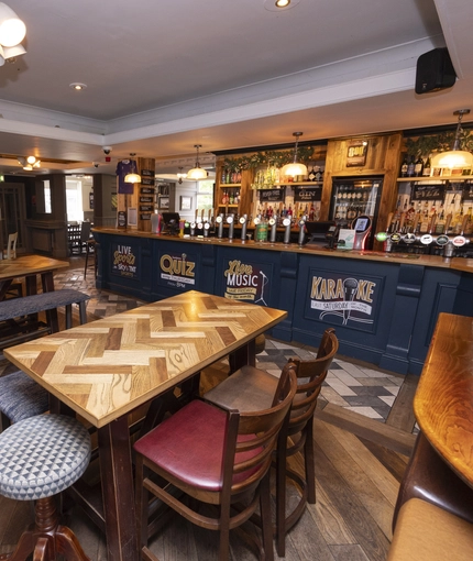 interior restaurant and seating area with bar