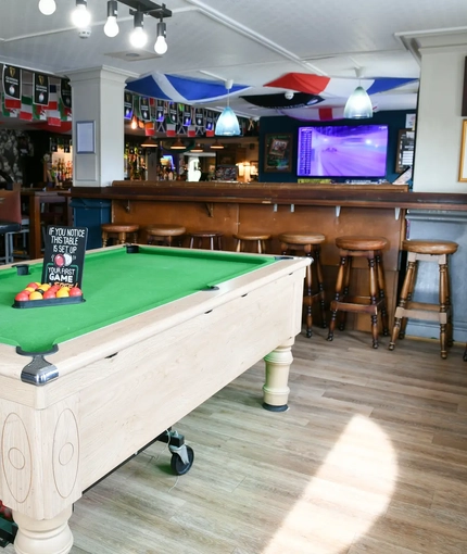 interior seating area and pool table