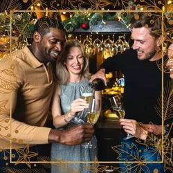 Group of friends doing a 'cheers' with sparkling wine