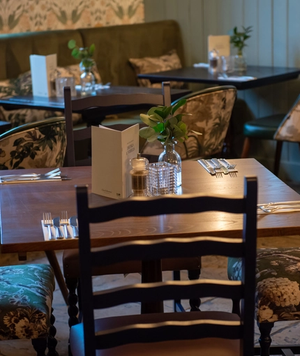Interior seating area in a pub restaurant
