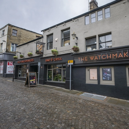 The exterior facade with signage at the Watchmakers Arms.