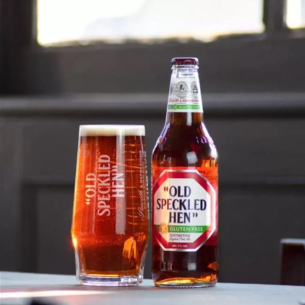 Gluten Free Old Speckled Hen Bottle and Glass