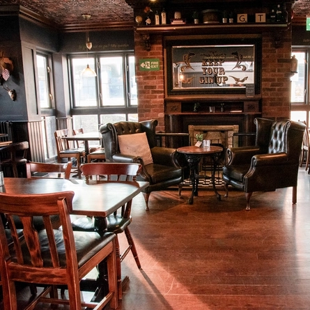 Interior seating area in a pub restaurant