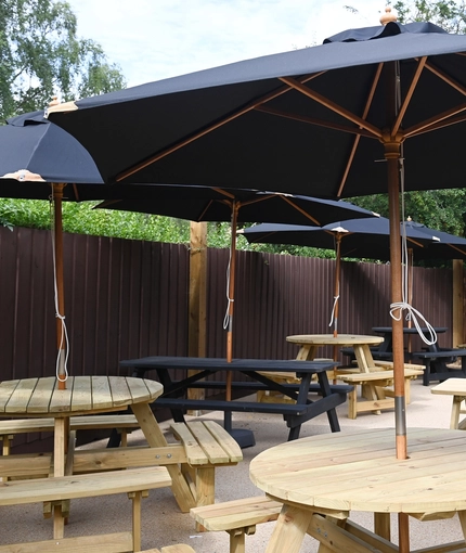 The exterior beer garden seating at The Greengage.