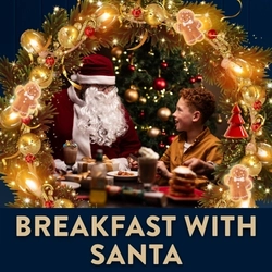 A banner promoting Breakfast with Santa at Hungry Horse venues.