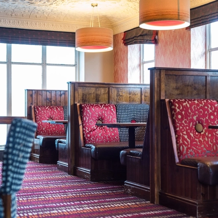 Interior dining area of a pub.