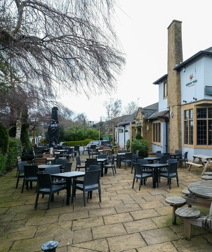 exterior of the venue with beer garden