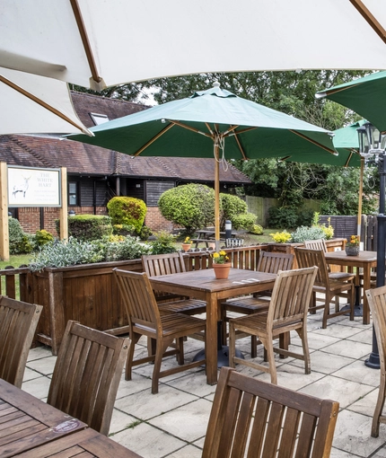 The beer garden of The White Hart.