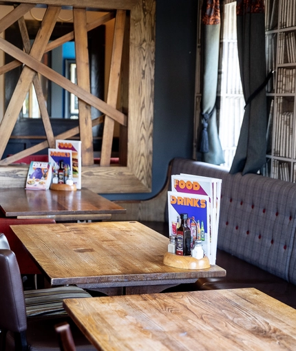 Interior dining area of a pub.