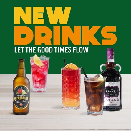 A graphic promoting the new drinks menu at Hungry Horse.