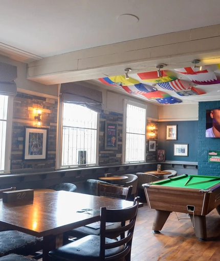 interior seating area and pool table