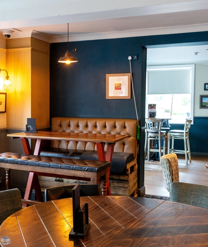 Interior dining area of a pub.