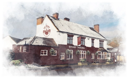 A render of the exterior facade at the Wharf Tavern.