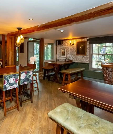 interior seating area and restaurant