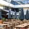 exterior beer garden with seating area