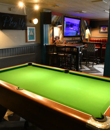 interior seating area and pool table
