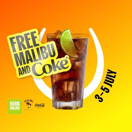 A banner promoting a Free Malibu and Coke at Hungry Horse venues.