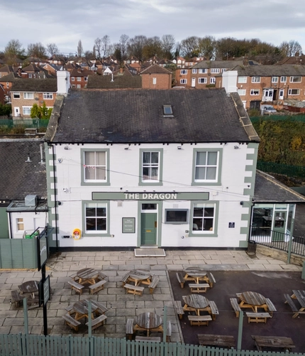 The exterior beer garden and seating area at the Dragon.