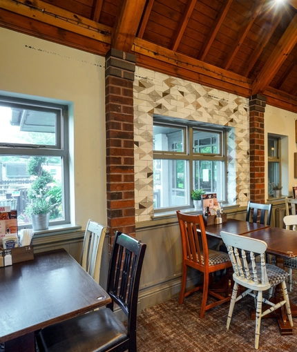 Interior dining area of a pub.