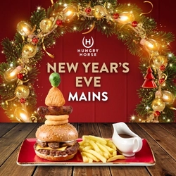 A banner promoting New Years Eve Mains at Hungry Horse venues.