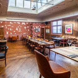 The interior restaurant seating area at The Durell Arms.