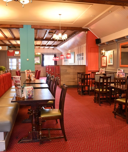 Interior dining area of a pub.