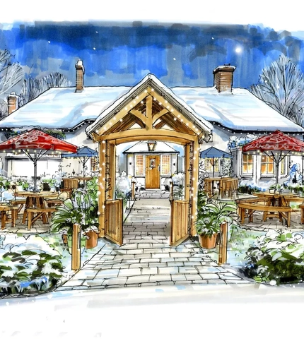 Crafted - The Cart & Horses  - Christmas Exterior Illustration