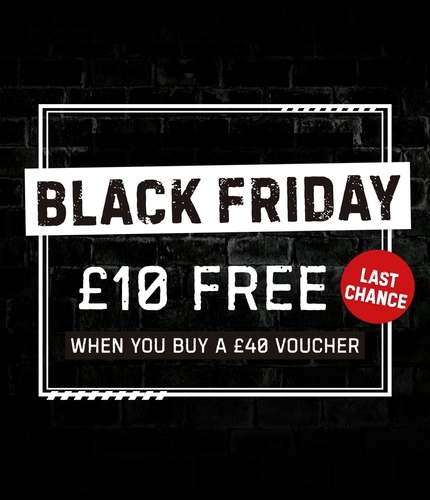 a Flaming Grill banner promoting the Black Friday promotions available at the pubs