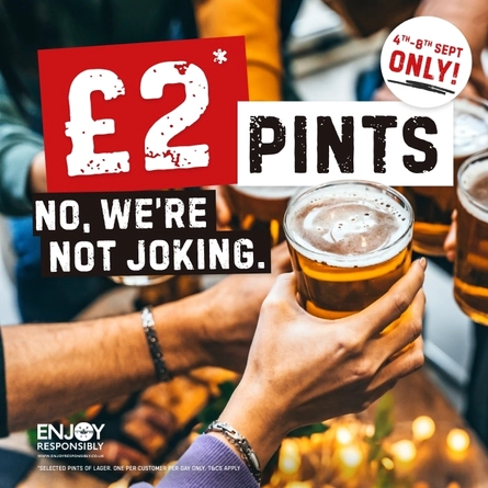 A graphic promoting £2 pints at Flaming Gril.