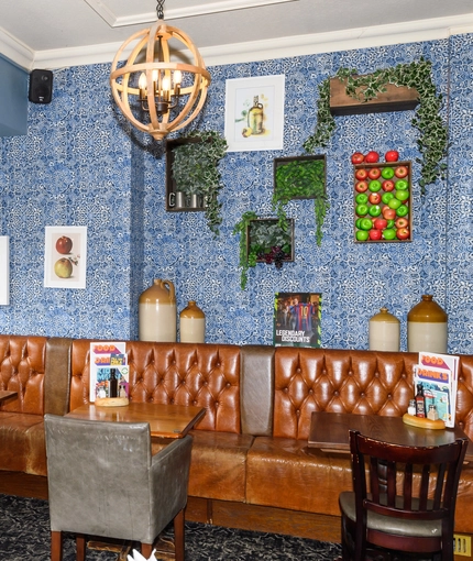 Interior dining area of a pub.