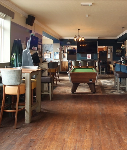 interior bar and seating area of the pub