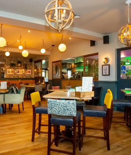 Interior seating area of the pub.