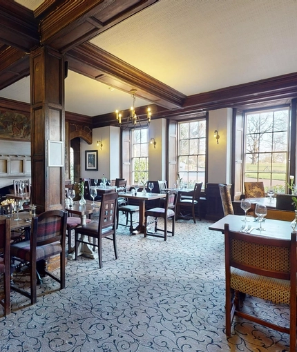 The restaurant area inside The Rothley Court Hotel.